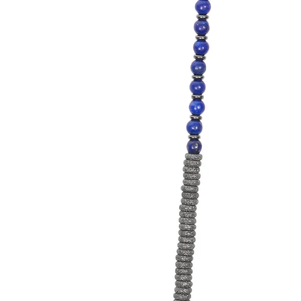 Lapis Lazuli Stone Beaded Necklace with Black PVD beads