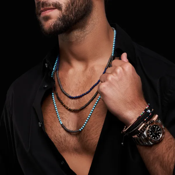 Lapis Lazuli Stone Beaded Necklace with Black PVD beads