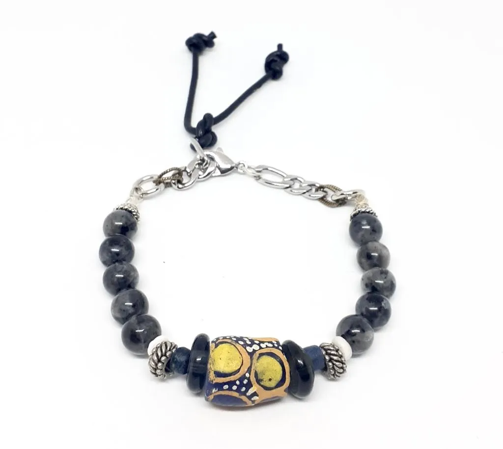 Larvikite Stainless Steel Beaded Bracelet