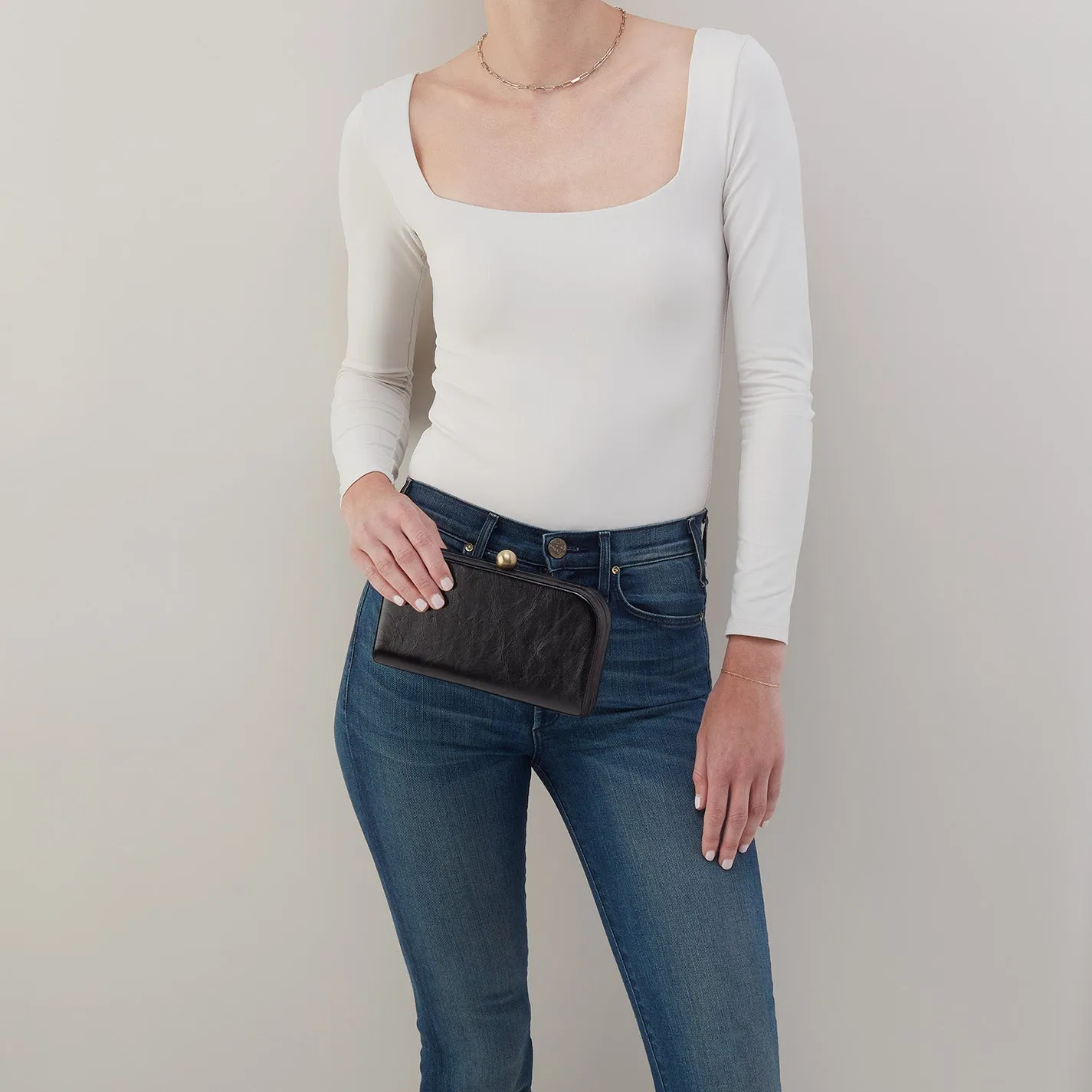 Lauren Minaudiere In Metallic Leather - Frosted Plum