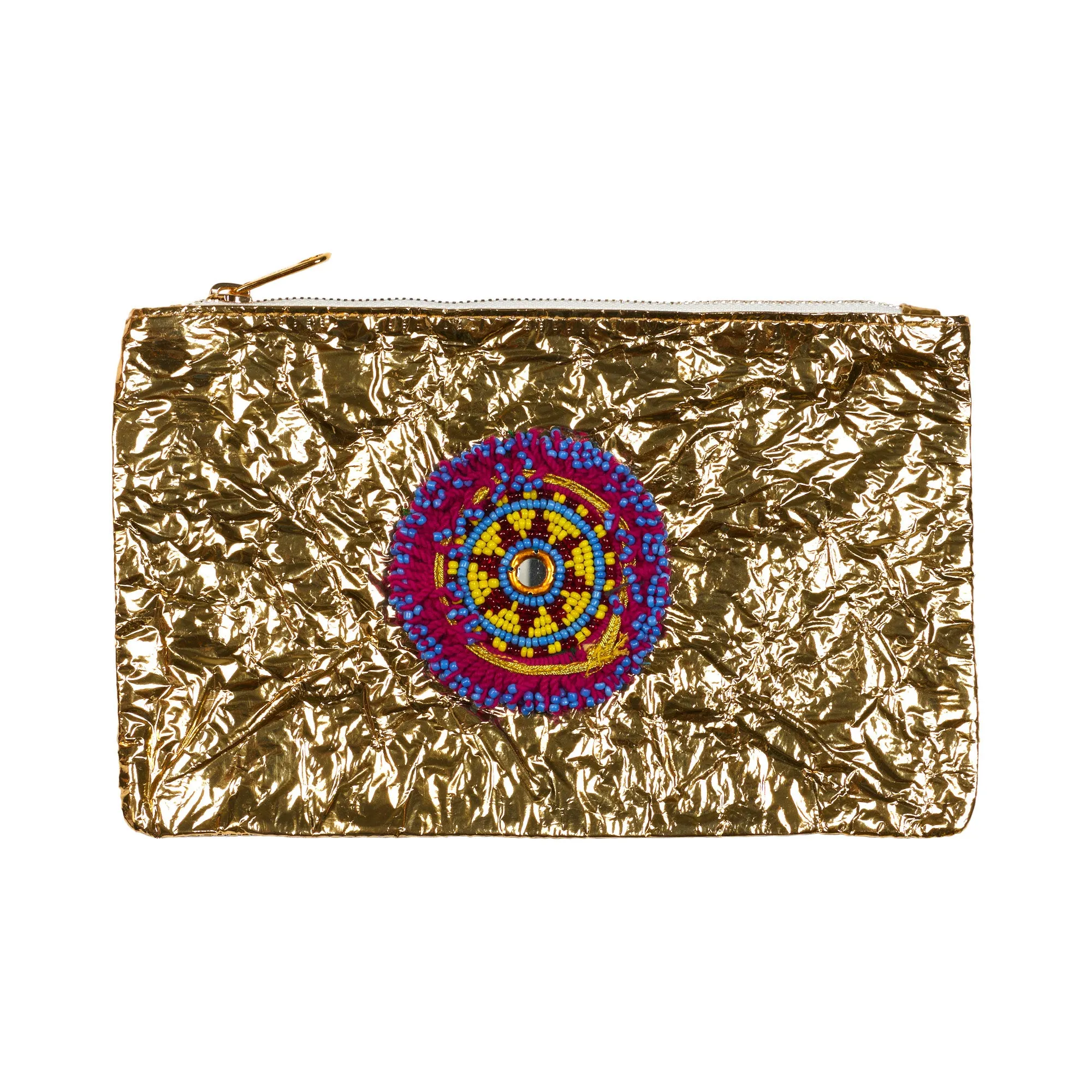 Leather Embellished Medium Pouch - Gold #1
