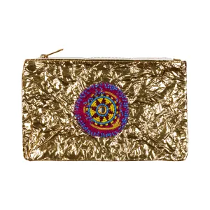 Leather Embellished Medium Pouch - Gold #1