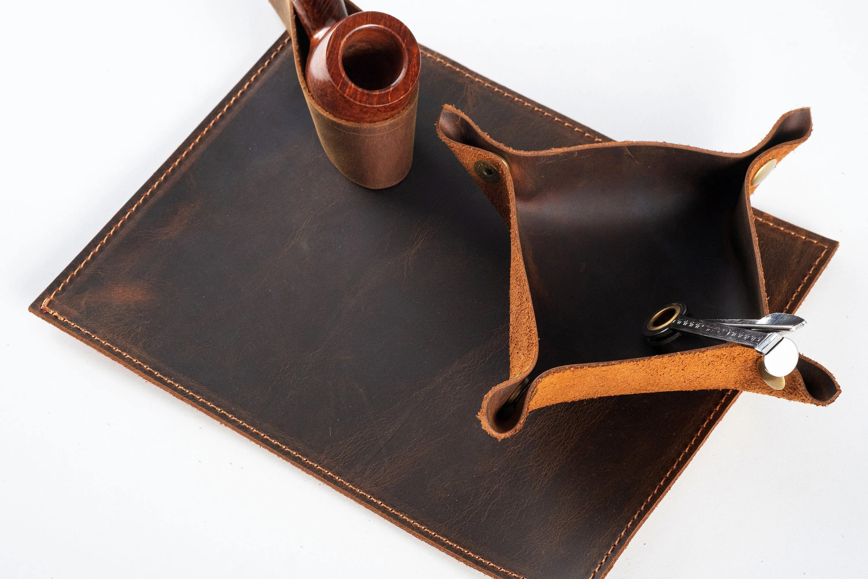 Leather Pipe Roll Set, Handmade Pipe Pouch Bag for 1/2/3-Pipe, Personalized Pipe Tobacco Pouch, Pipe Stand, Valet Tray, Tobacco Mat