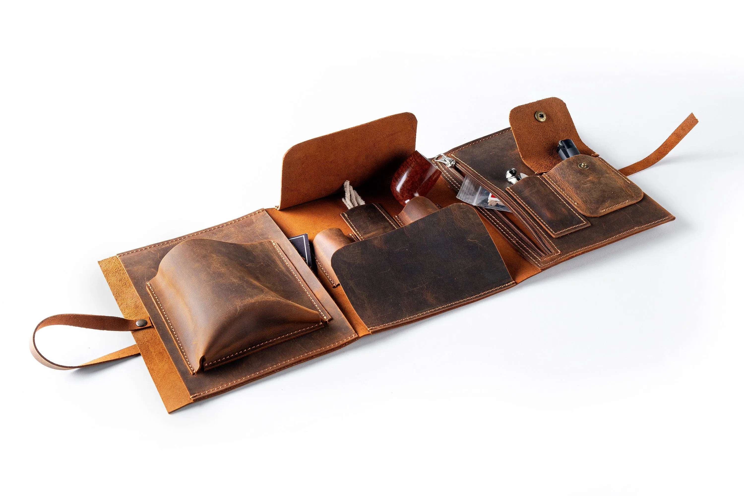 Leather Pipe Roll Set, Handmade Pipe Pouch Bag for 1/2/3-Pipe, Personalized Pipe Tobacco Pouch, Pipe Stand, Valet Tray, Tobacco Mat