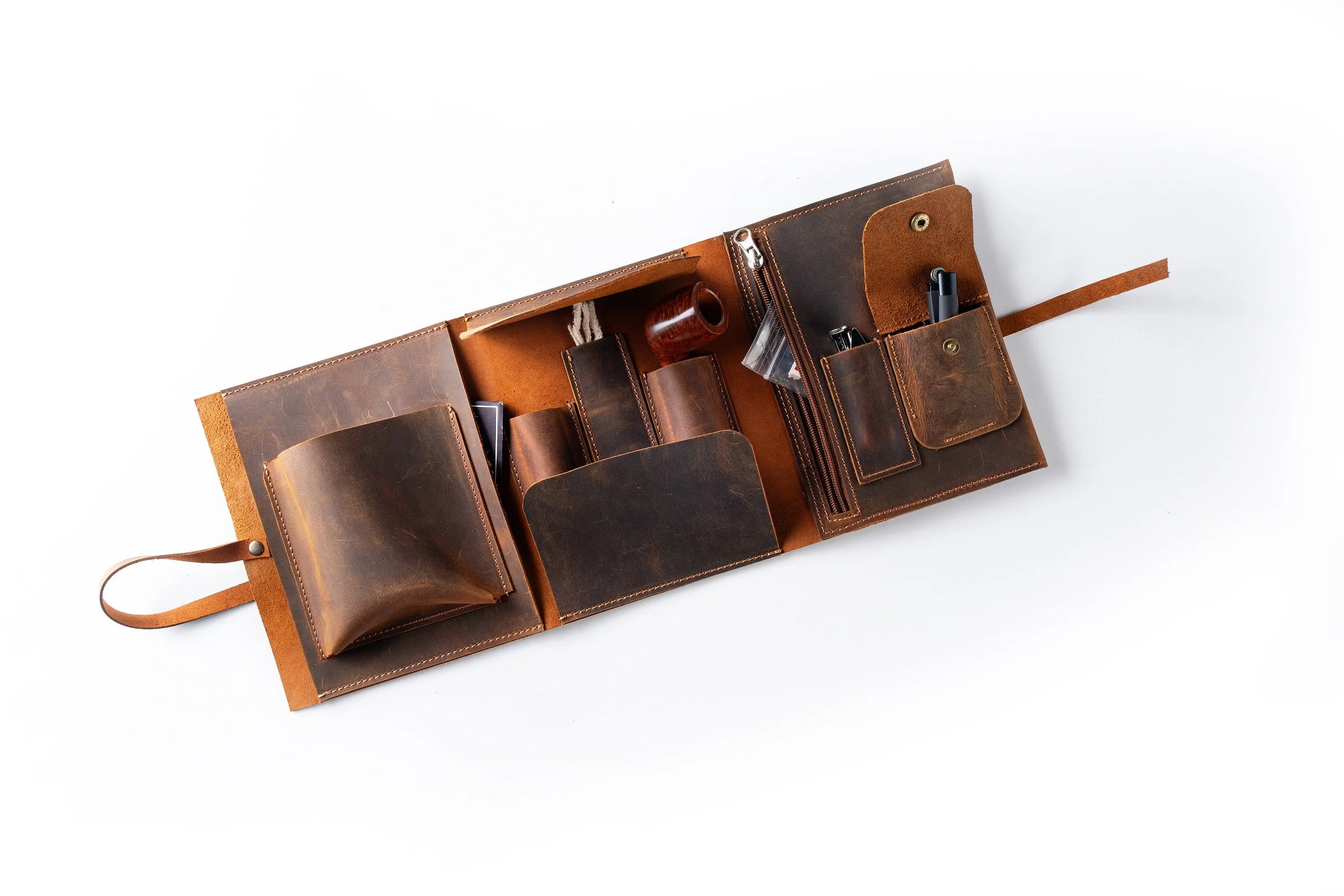 Leather Pipe Roll Set, Handmade Pipe Pouch Bag for 1/2/3-Pipe, Personalized Pipe Tobacco Pouch, Pipe Stand, Valet Tray, Tobacco Mat