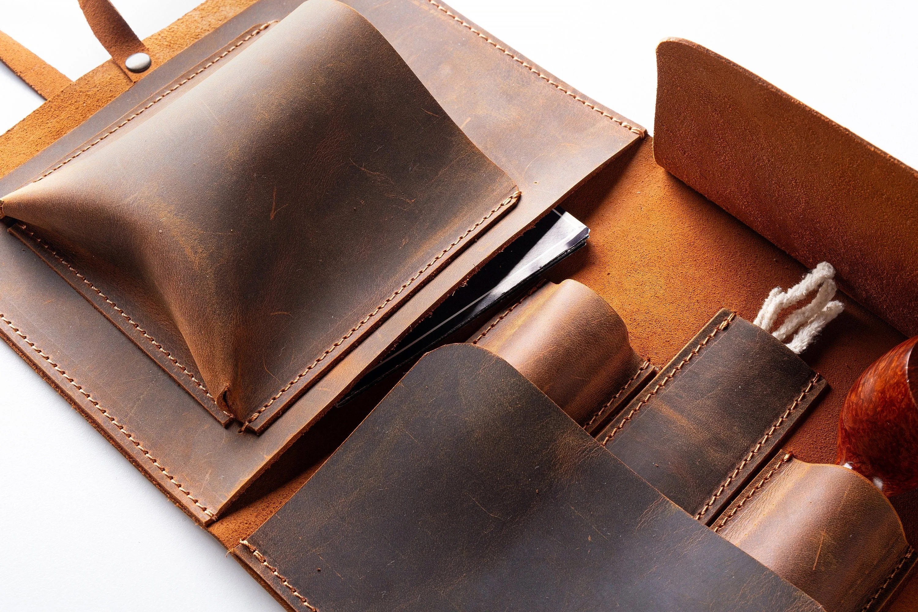 Leather Pipe Roll Set, Handmade Pipe Pouch Bag for 1/2/3-Pipe, Personalized Pipe Tobacco Pouch, Pipe Stand, Valet Tray, Tobacco Mat
