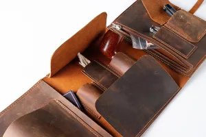 Leather Pipe Roll Set, Handmade Pipe Pouch Bag for 1/2/3-Pipe, Personalized Pipe Tobacco Pouch, Pipe Stand, Valet Tray, Tobacco Mat