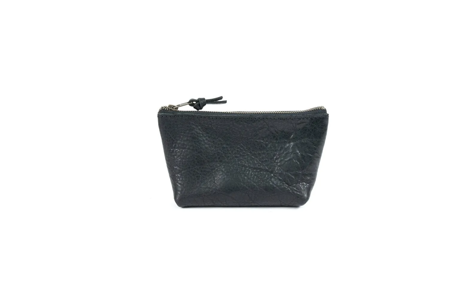 LEATHER TOP ZIPPERED POUCH - SMALL - BLACK BISON