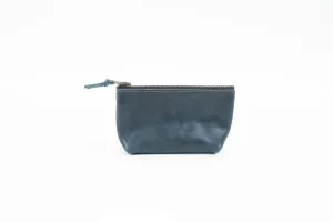 LEATHER TOP ZIPPERED POUCH - SMALL - INDIGO BISON