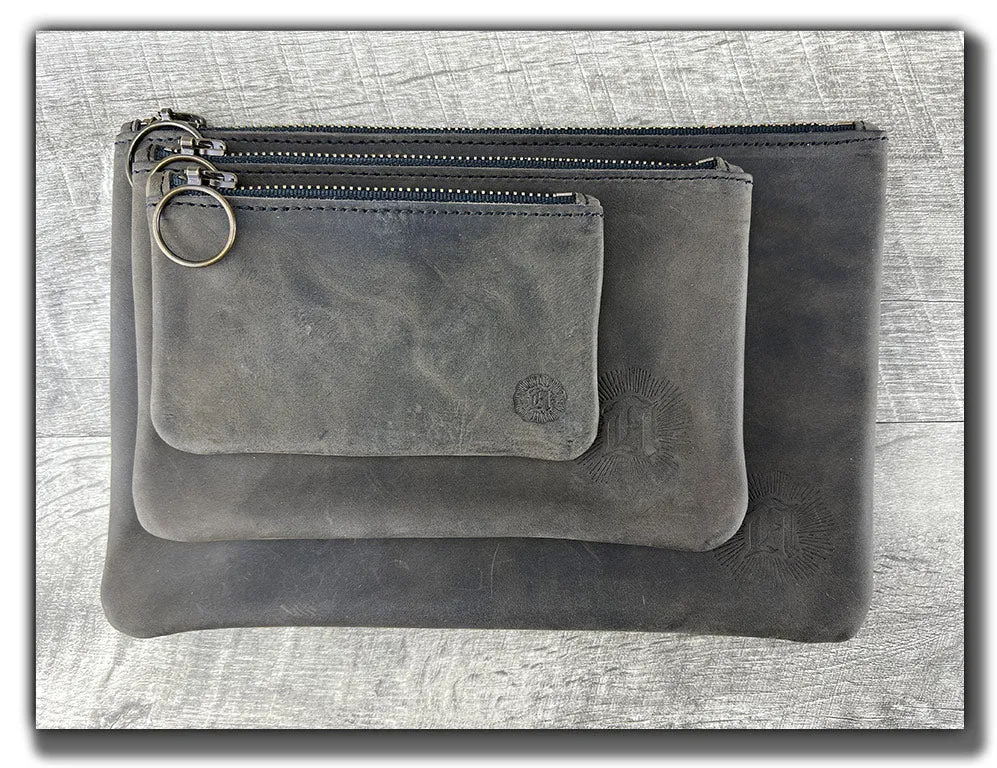 Leather Zipper Pouch - Aged Steel