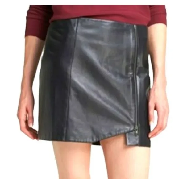 LEITH Leather Asymetrical Zipper Mini Skirt Size 6