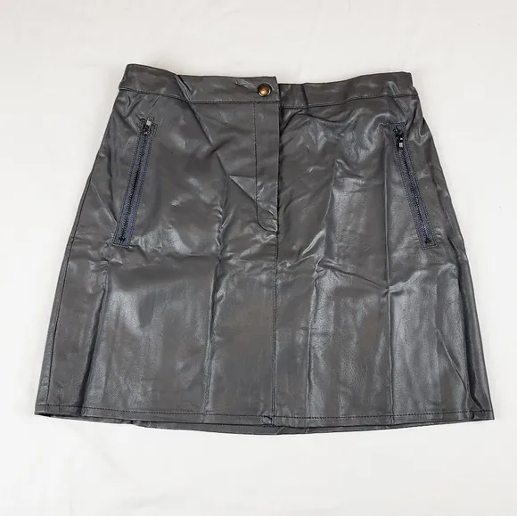 LF MINT VANILLA grey faux leather mini skirt