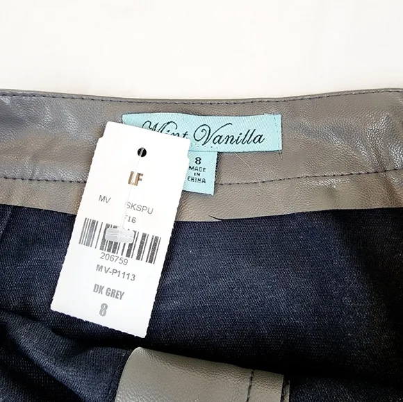 LF MINT VANILLA grey faux leather mini skirt