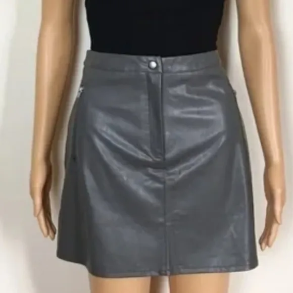 LF MINT VANILLA grey faux leather mini skirt