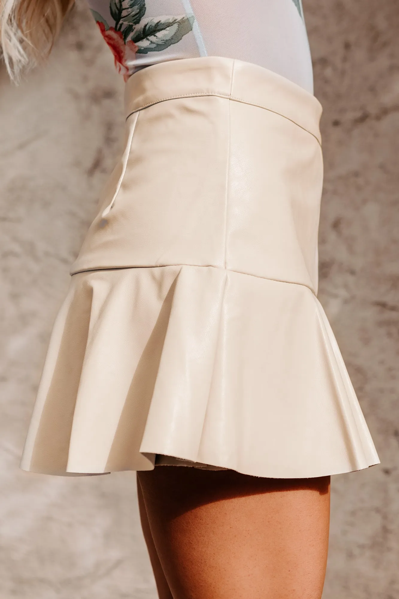 Lose My Number Faux Leather Ruffled Mini Skort (Ecru)