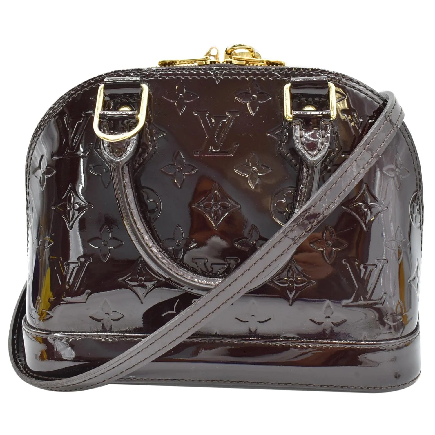 LOUIS VUITTON Alma BB Vernis Leather Satchel Crossbody Bag Amarante