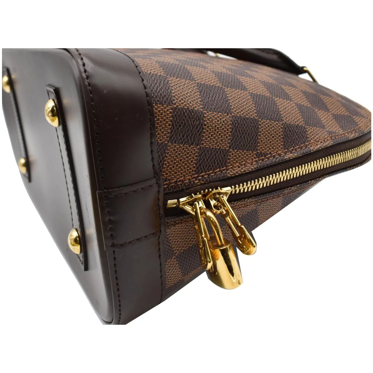 LOUIS VUITTON Alma Damier Ebene Satchel Bag Brown