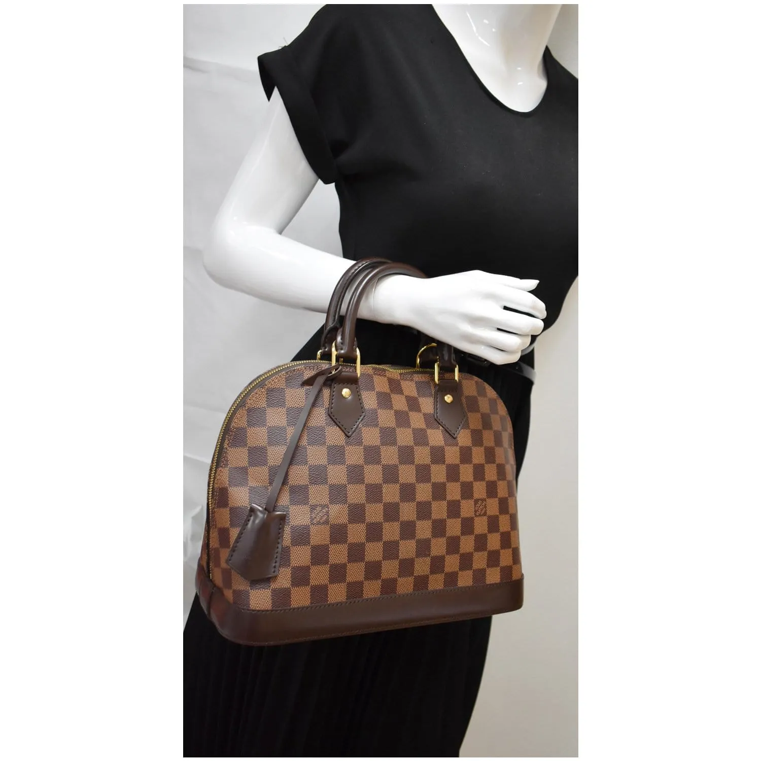 LOUIS VUITTON Alma Damier Ebene Satchel Bag Brown