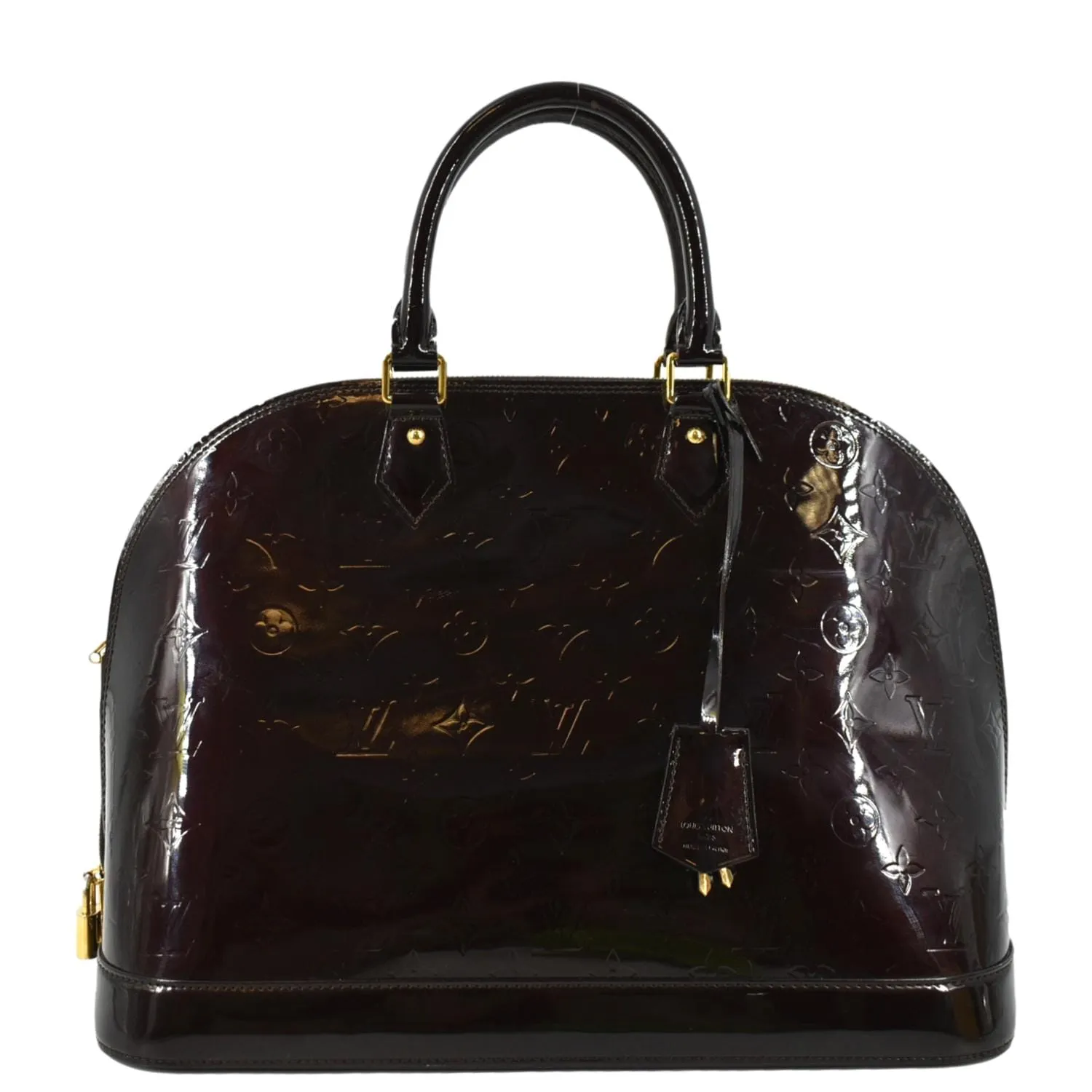 LOUIS VUITTON Alma GM Monogram Vernis Leather Satchel Bag Amarante