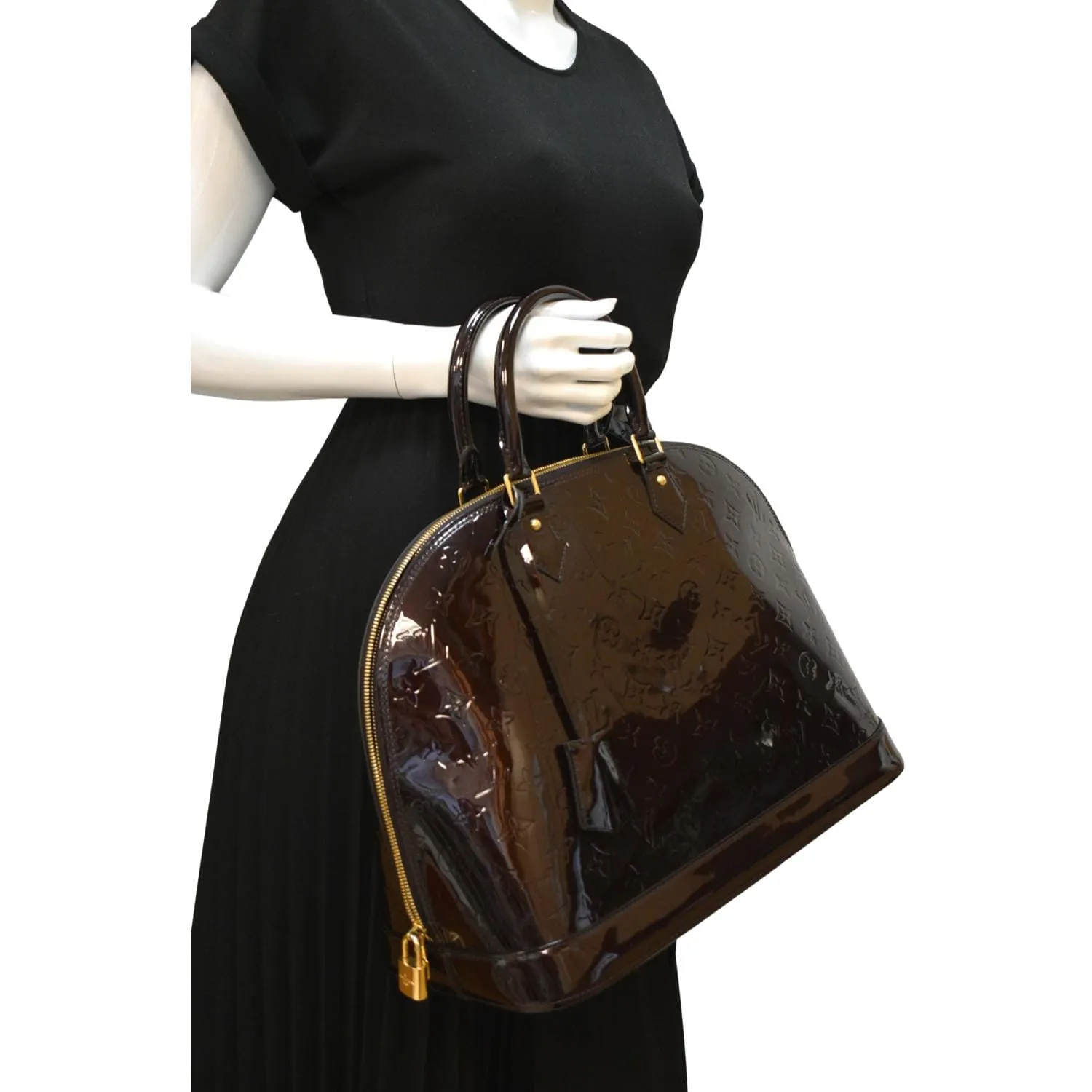 LOUIS VUITTON Alma GM Monogram Vernis Leather Satchel Bag Amarante