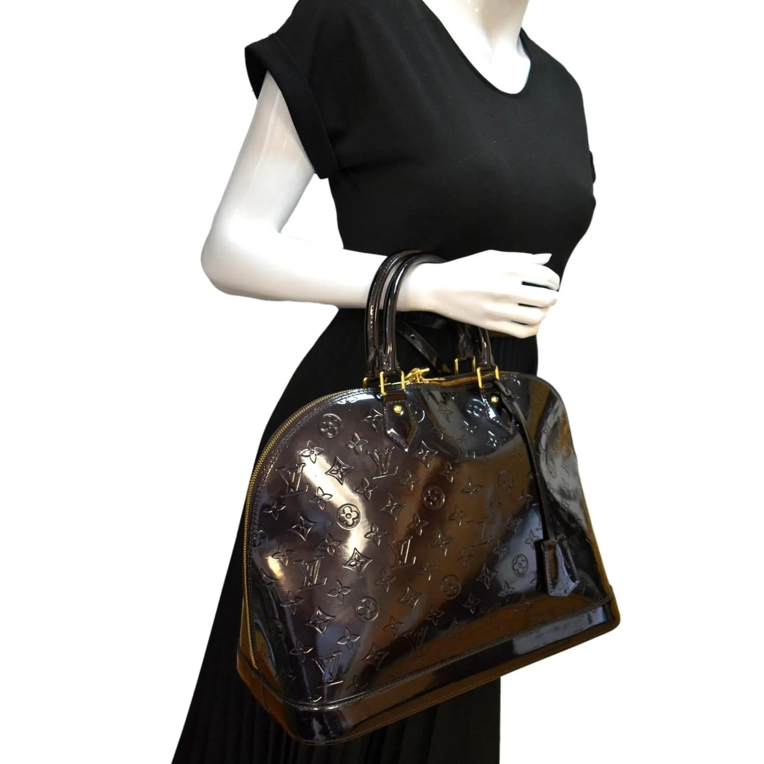 LOUIS VUITTON Alma GM Monogram Vernis Leather Satchel Bag Amarante