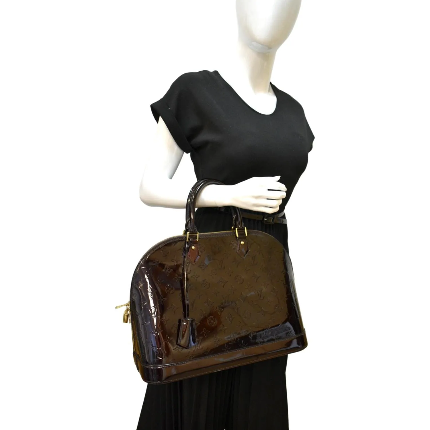 LOUIS VUITTON Alma GM Monogram Vernis Leather Satchel Bag Amarante