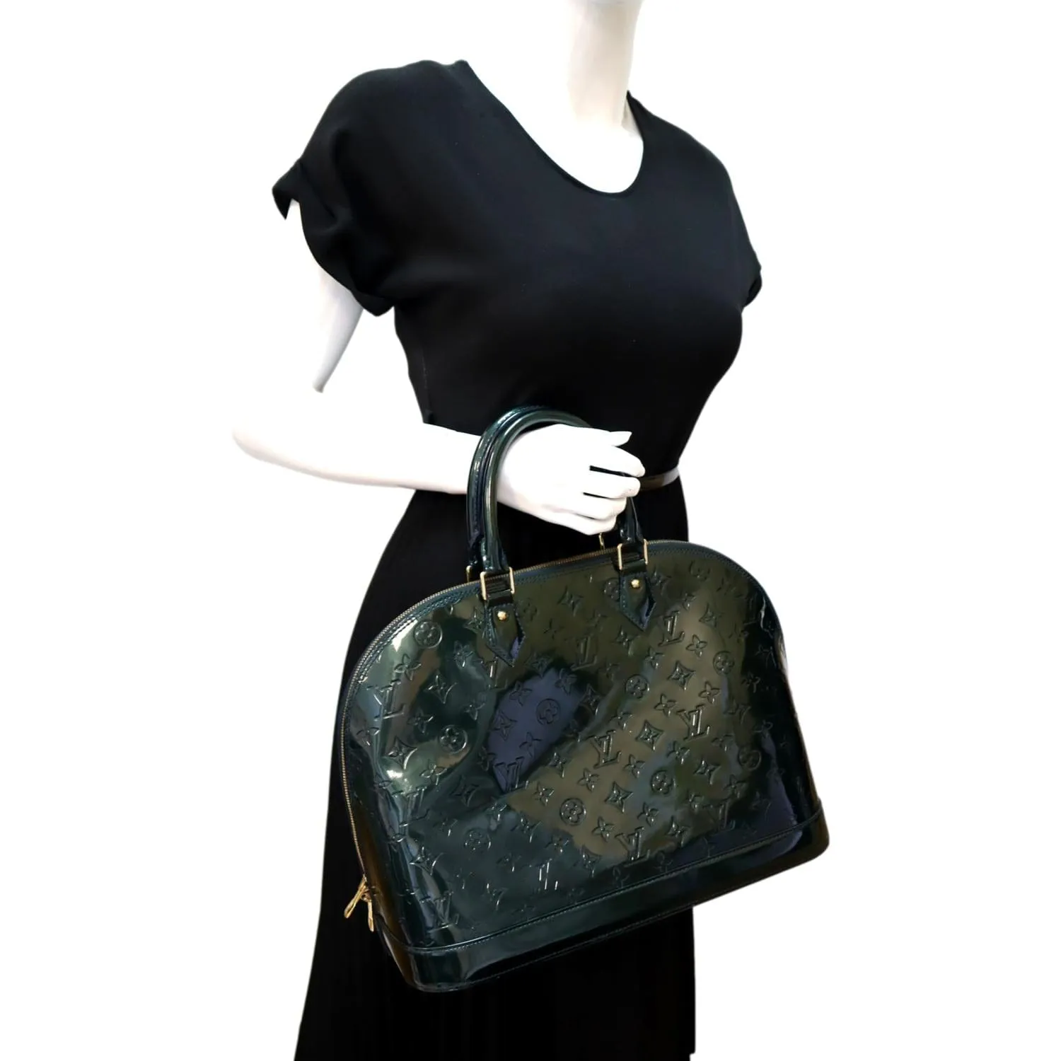 LOUIS VUITTON Alma GM Monogram Vernis Leather Satchel Bag Green