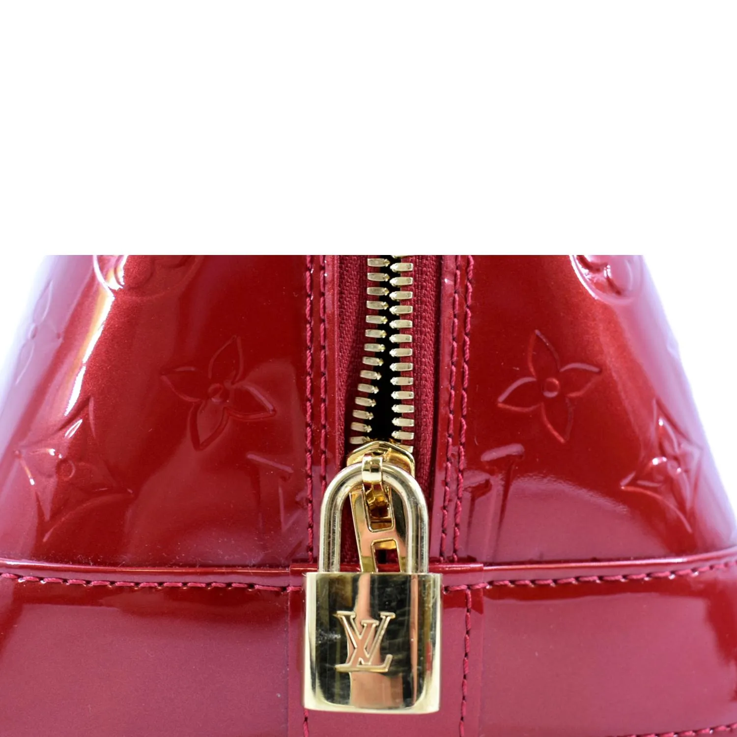 LOUIS VUITTON Alma GM Monogram Vernis Leather Satchel Bag Red