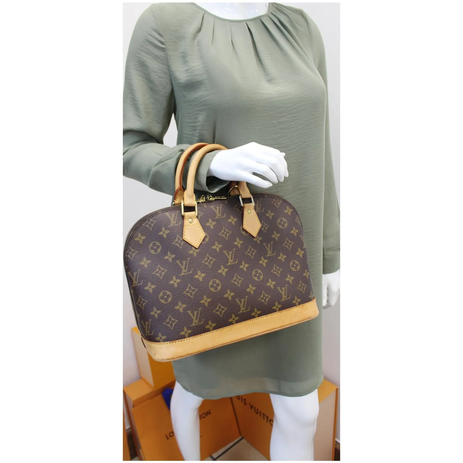LOUIS VUITTON Alma Monogram Canvas Satchel Bag Brown - 20% OFF