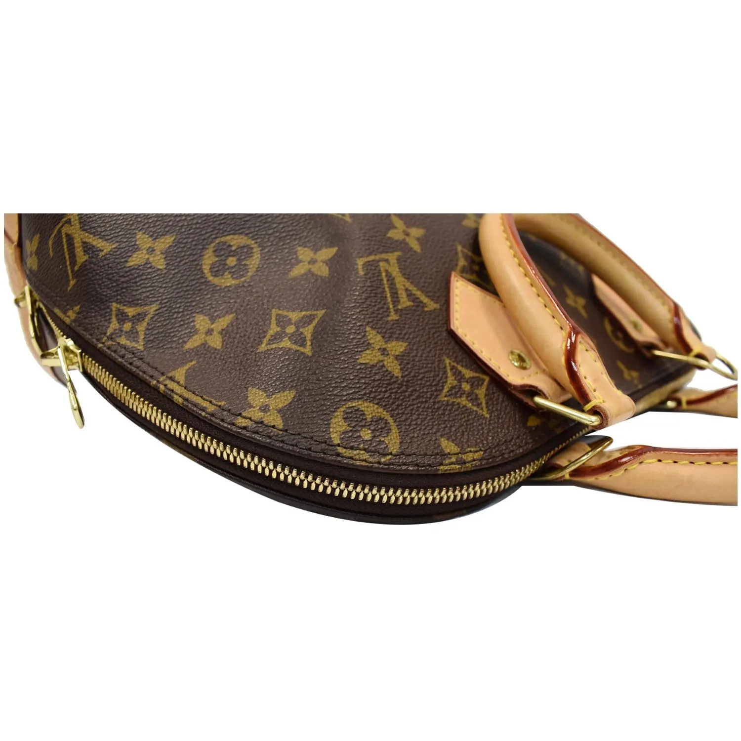 LOUIS VUITTON Alma Monogram Canvas Satchel Bag Brown