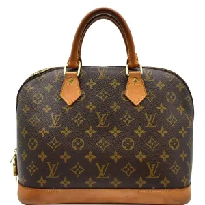 LOUIS VUITTON Alma Monogram Canvas Satchel Bag Brown