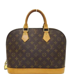 LOUIS VUITTON Alma Monogram Canvas Satchel Bag Brown