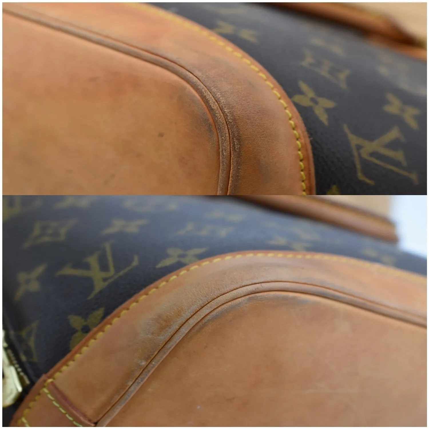 LOUIS VUITTON Alma Monogram Canvas Satchel Bag Brown