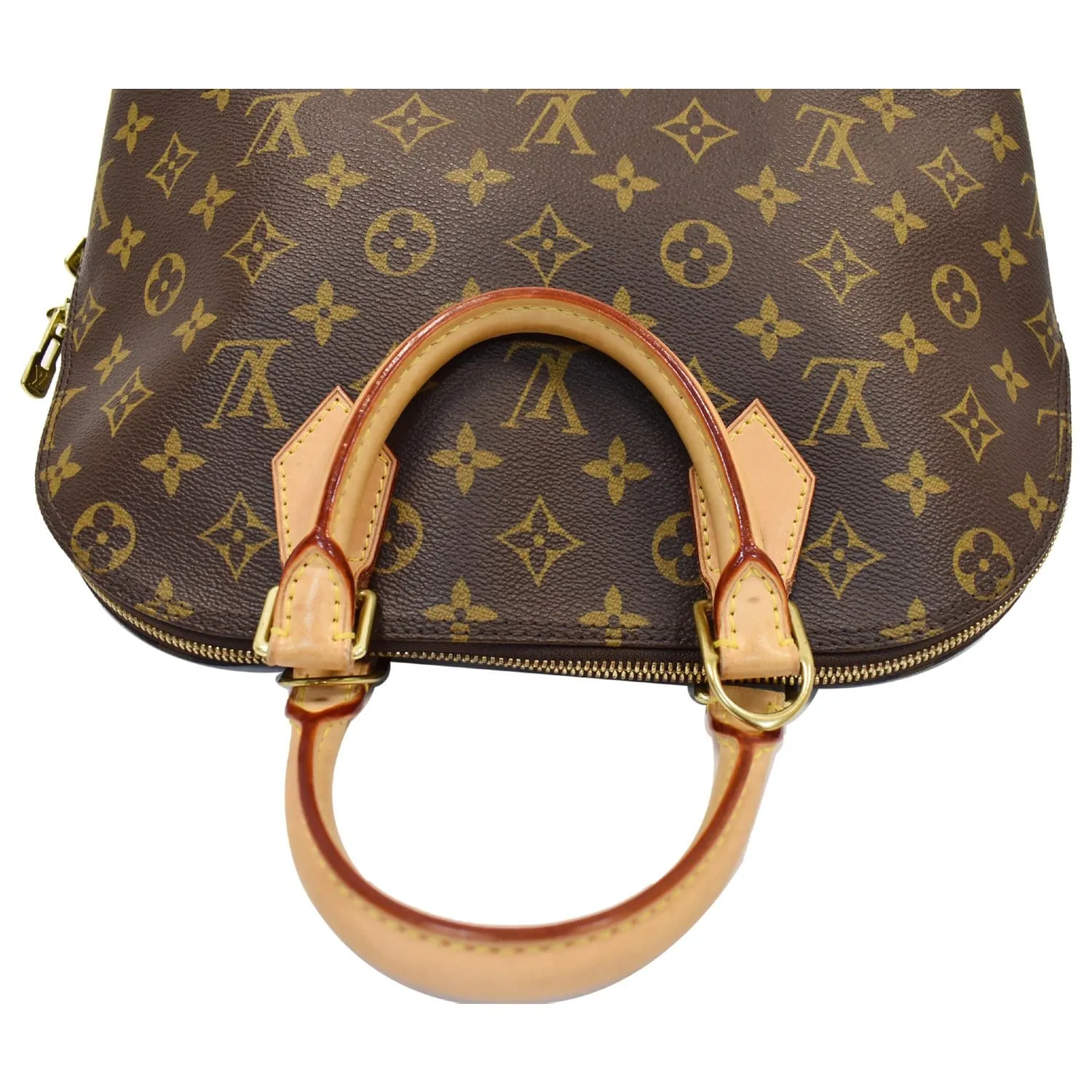 LOUIS VUITTON Alma Monogram Canvas Satchel Bag Brown