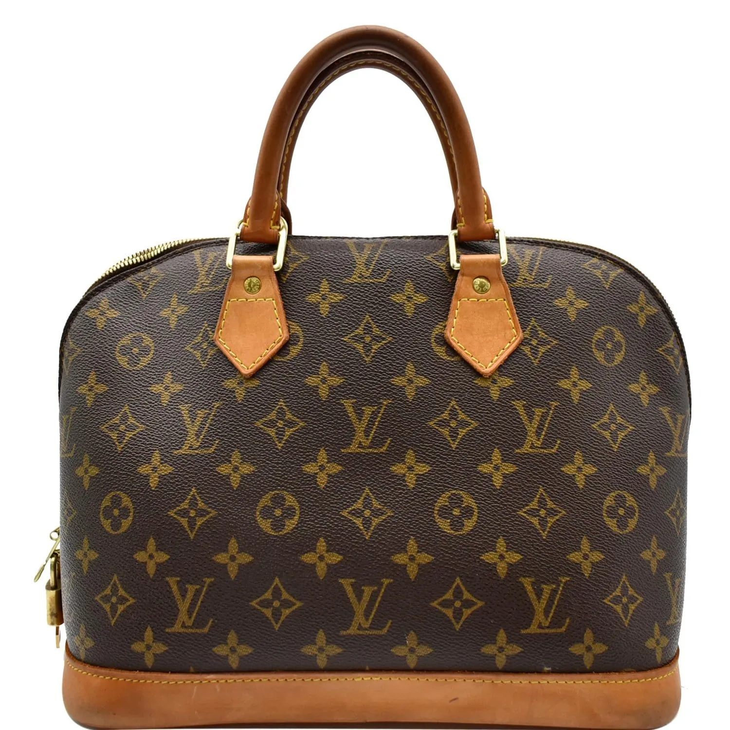 LOUIS VUITTON Alma Monogram Canvas Satchel Bag Brown