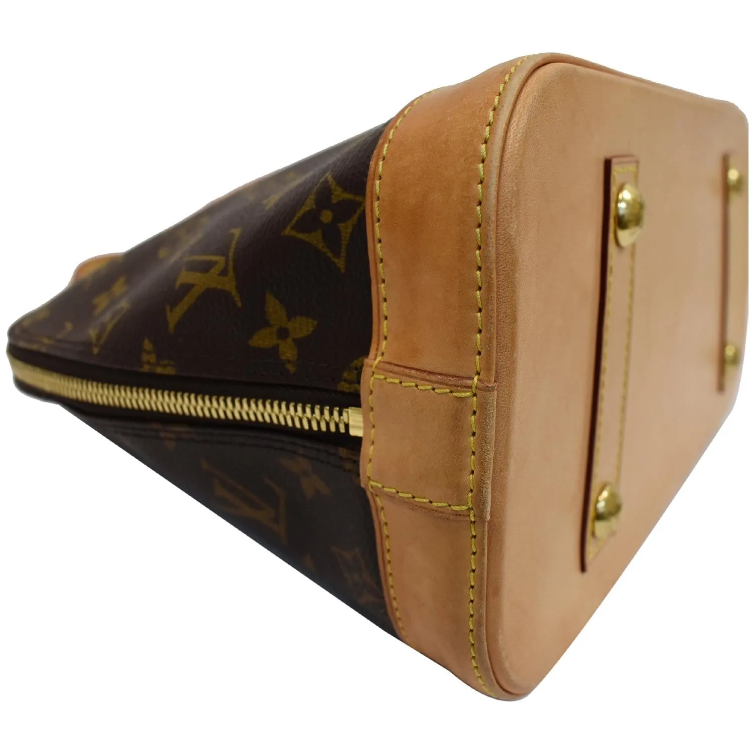 LOUIS VUITTON Alma Monogram Canvas Satchel Bag Brown