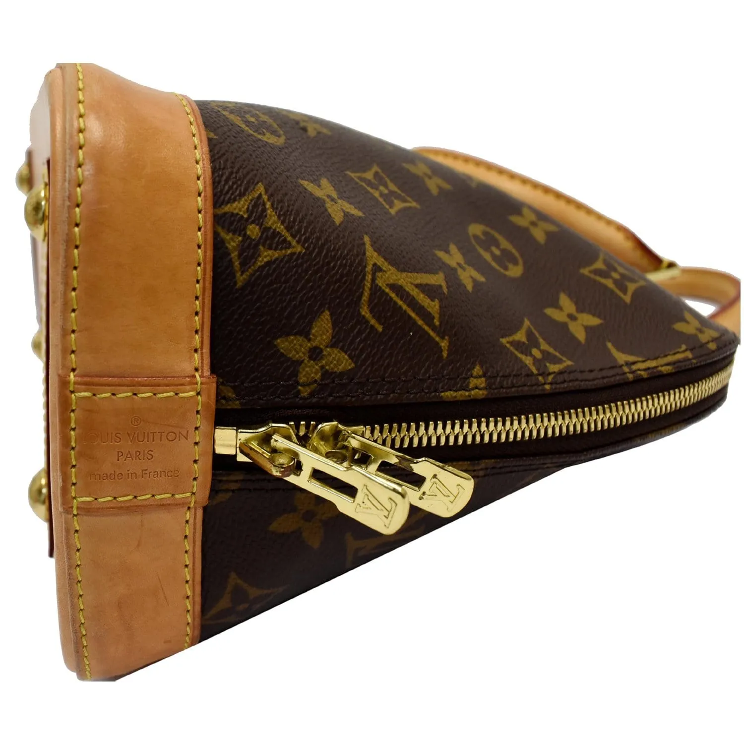 LOUIS VUITTON Alma Monogram Canvas Satchel Bag Brown