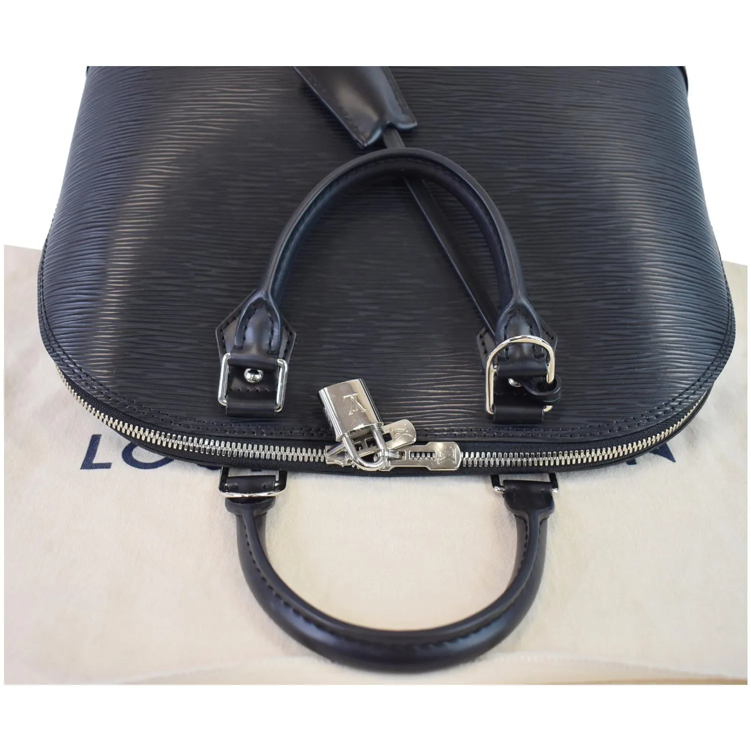 LOUIS VUITTON Alma PM Epi Leather Satchel Bag Black