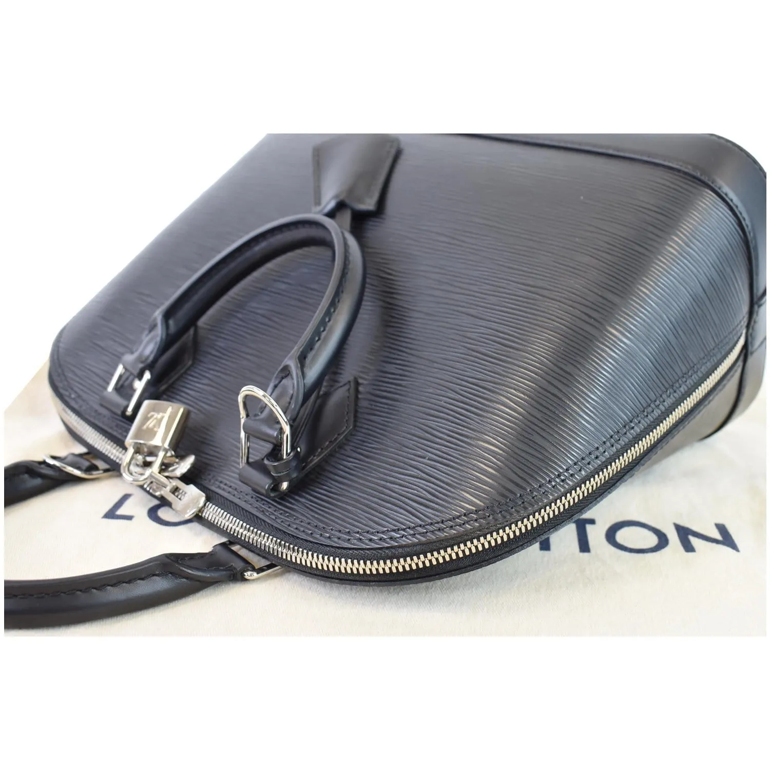 LOUIS VUITTON Alma PM Epi Leather Satchel Bag Black