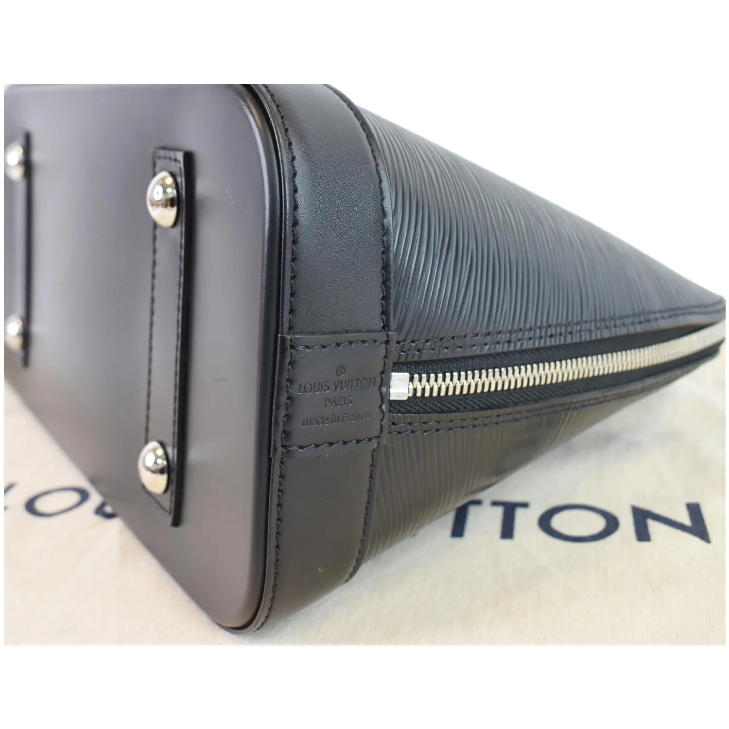 LOUIS VUITTON Alma PM Epi Leather Satchel Bag Black