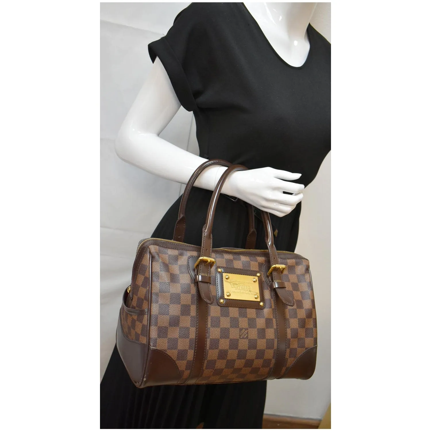 LOUIS VUITTON Berkeley Damier Ebene Satchel Bag Brown