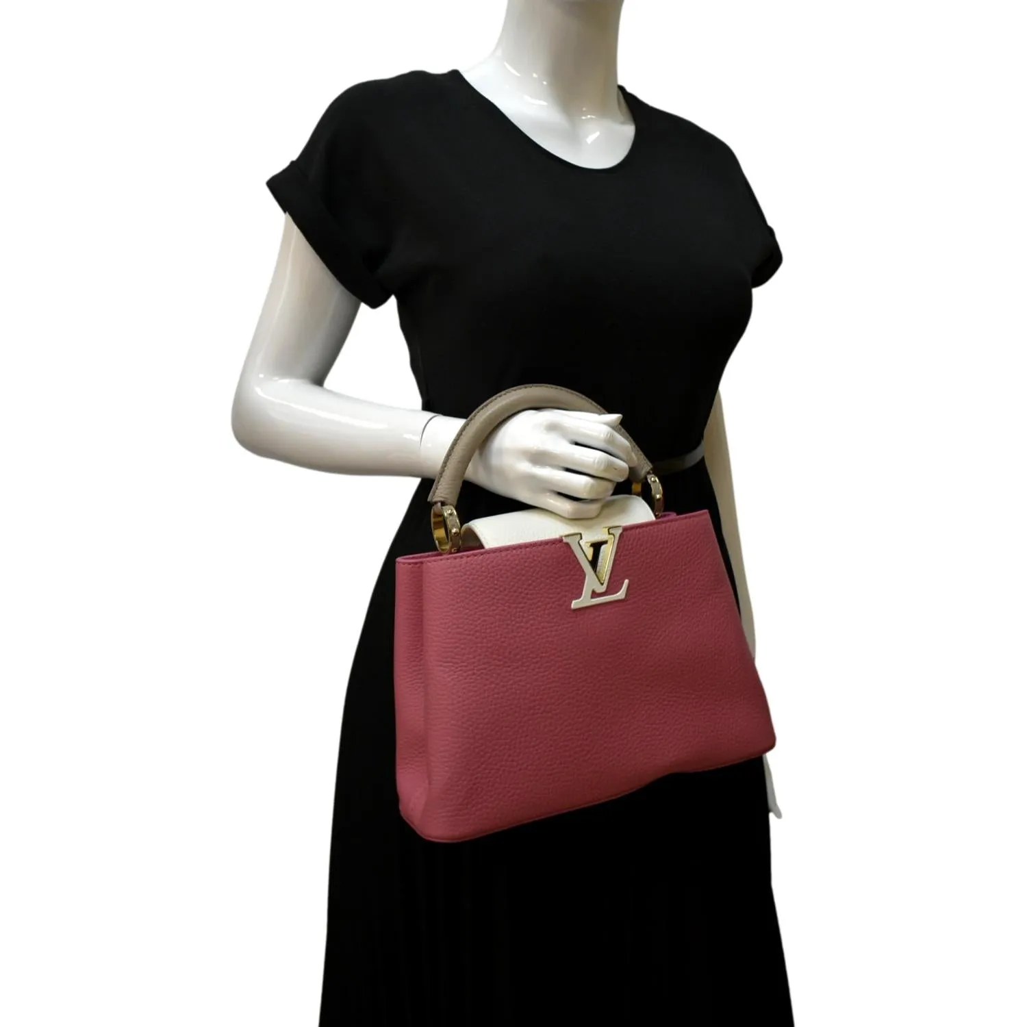 LOUIS VUITTON Capucines BB Leather Satchel Bag Scarlet Red