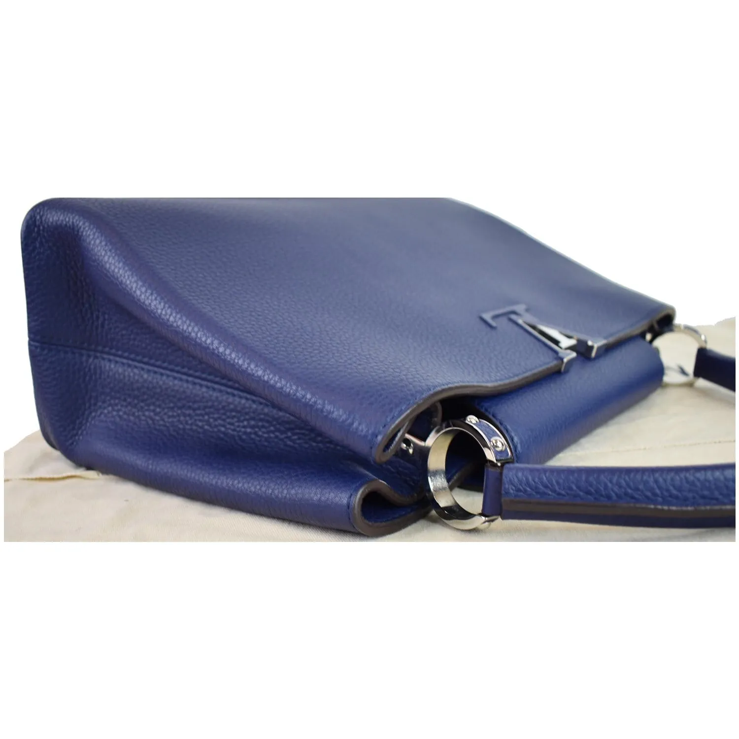 LOUIS VUITTON Capucines MM Taurillon Leather Satchel Bag Blue