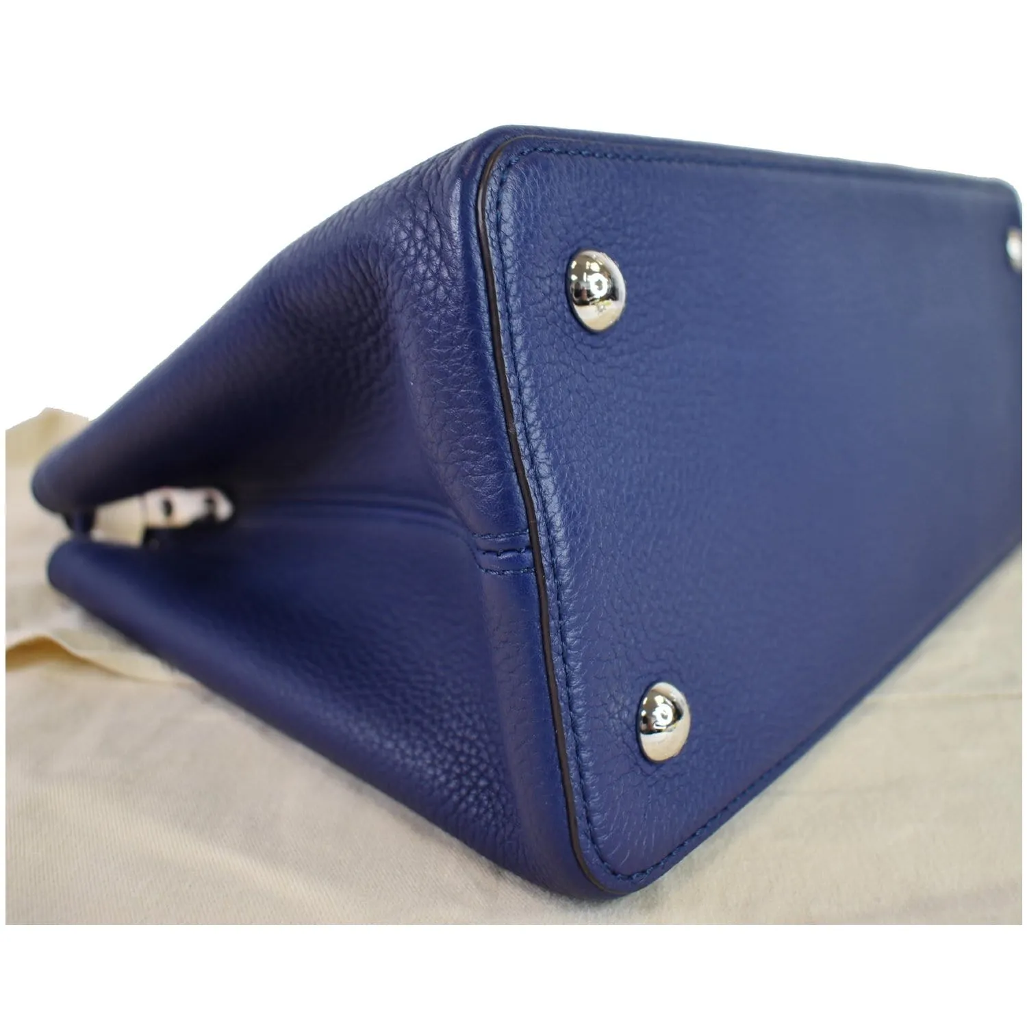 LOUIS VUITTON Capucines MM Taurillon Leather Satchel Bag Blue
