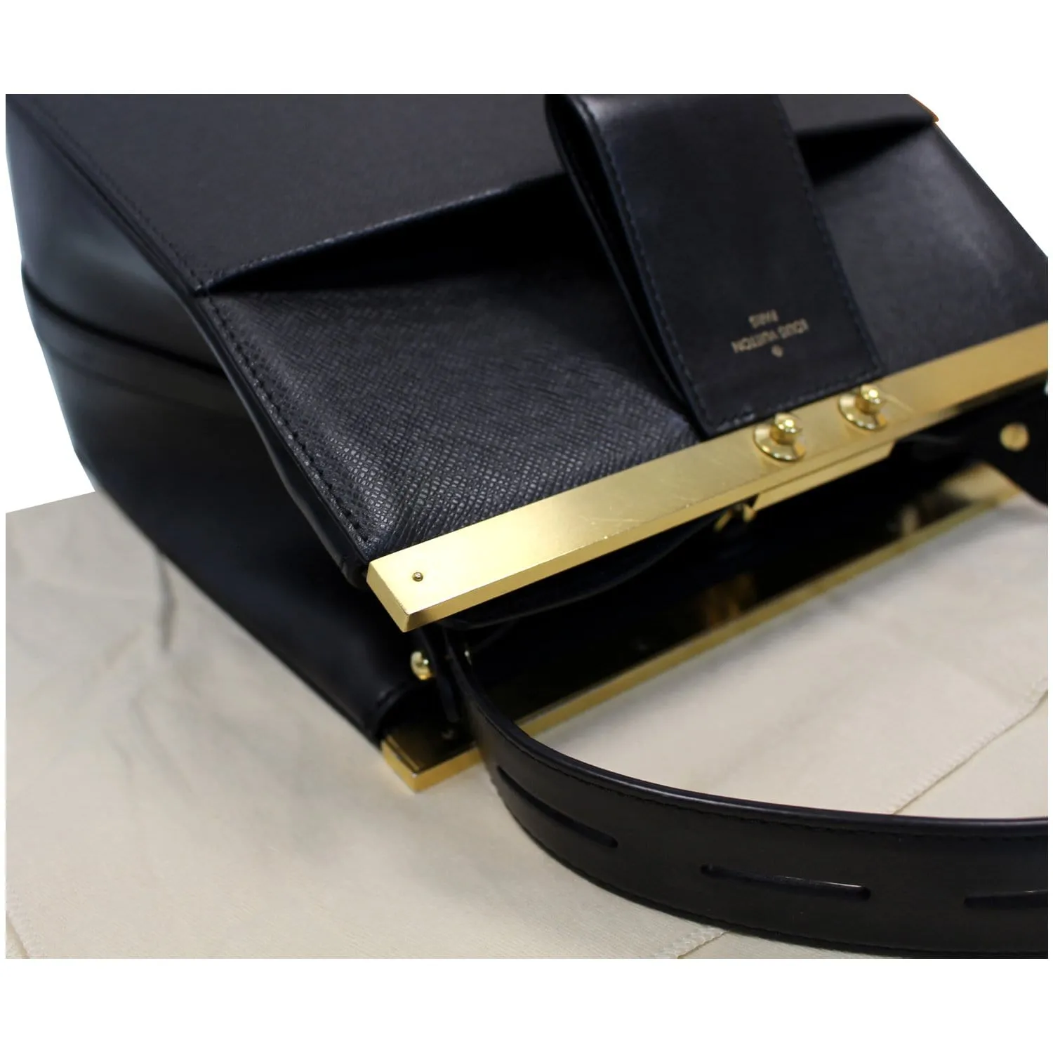 LOUIS VUITTON City Frame Taiga Leather Satchel Bag Black - Last Call