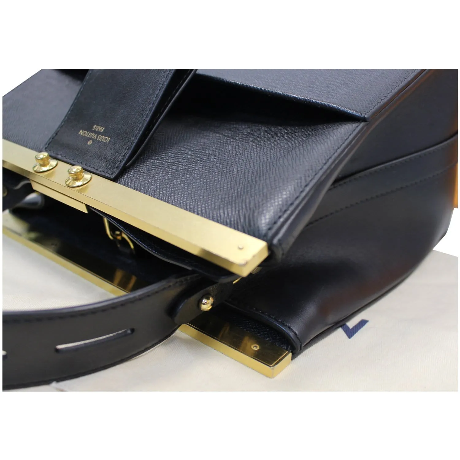 LOUIS VUITTON City Frame Taiga Leather Satchel Bag Black - Last Call