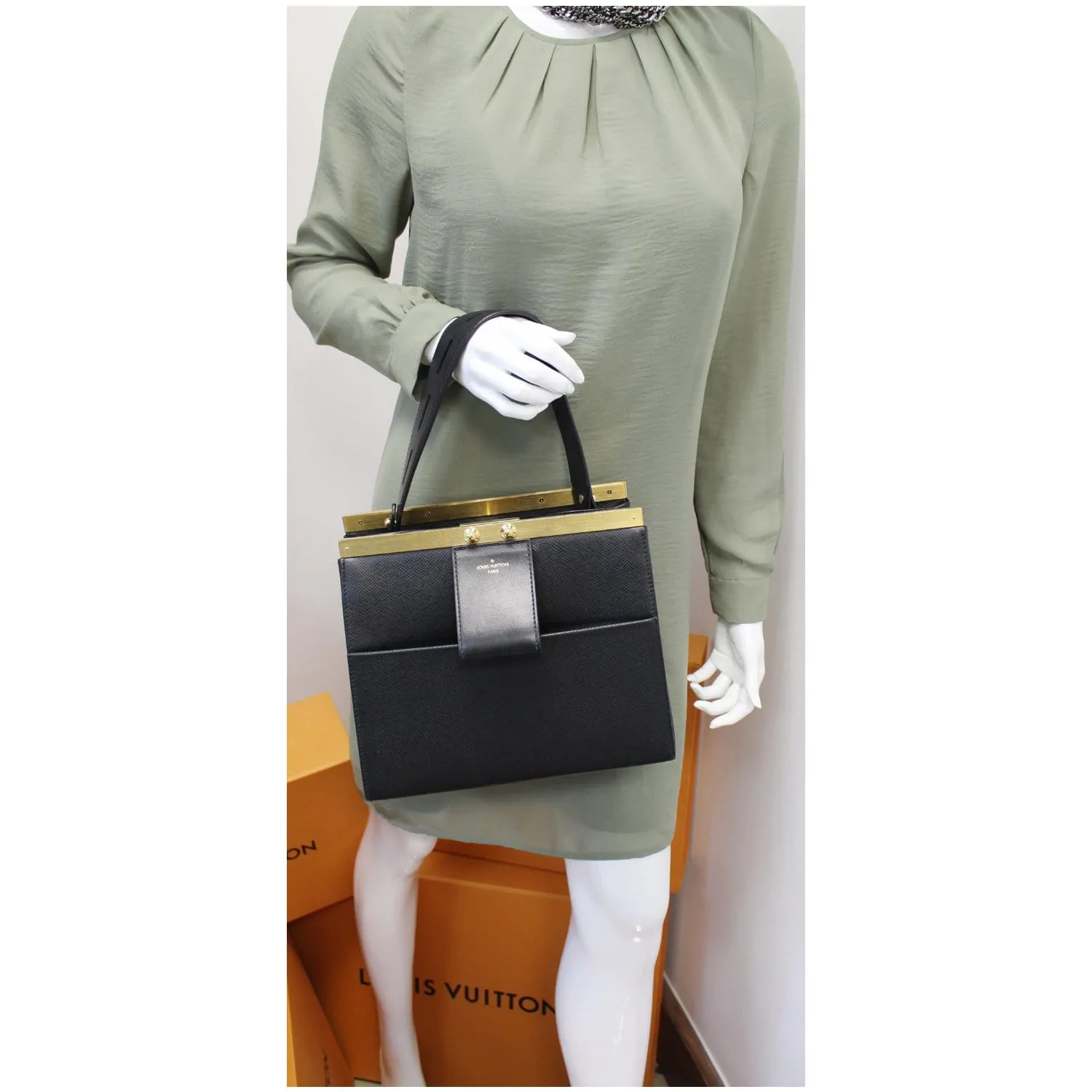 LOUIS VUITTON City Frame Taiga Leather Satchel Bag Black - Last Call