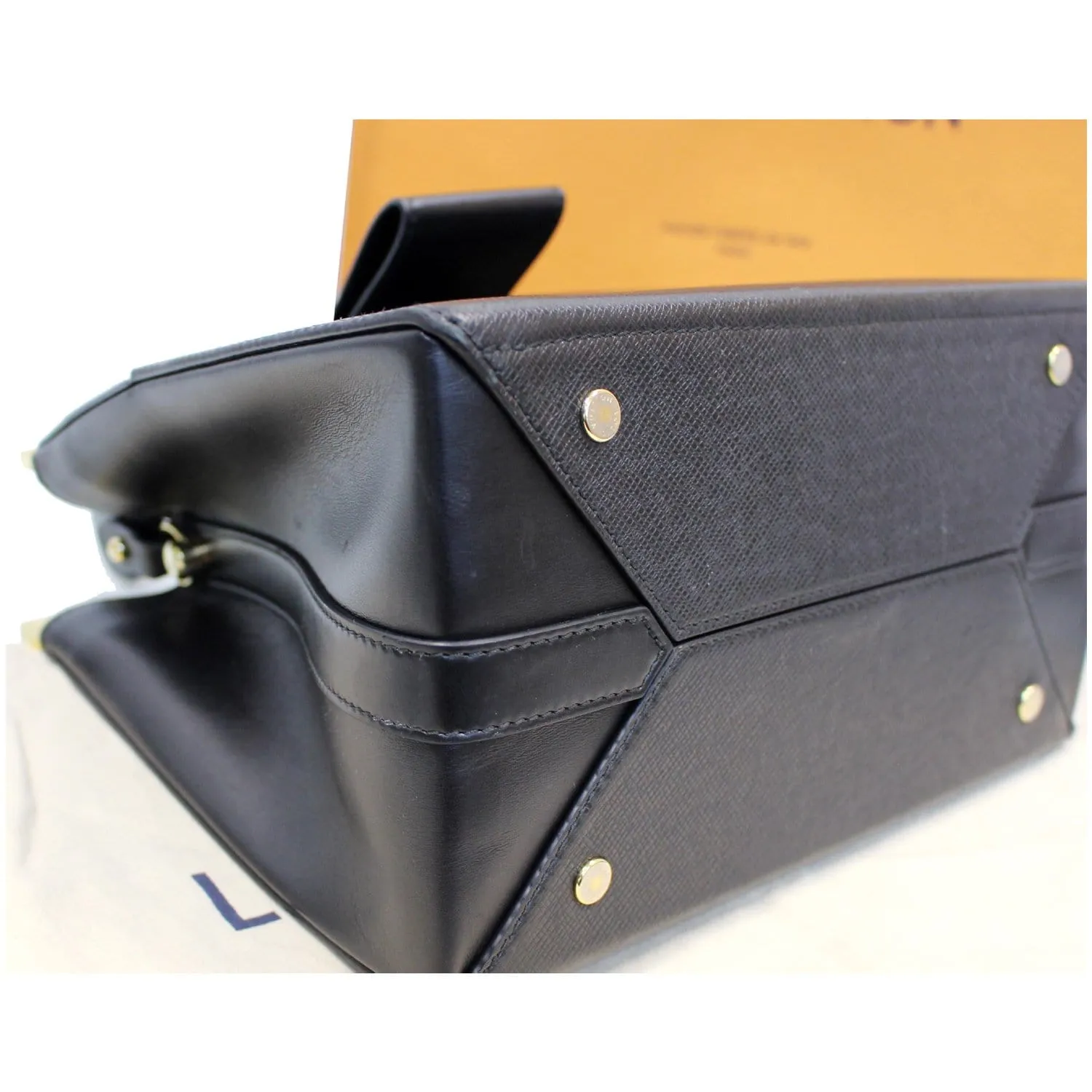 LOUIS VUITTON City Frame Taiga Leather Satchel Bag Black - Last Call