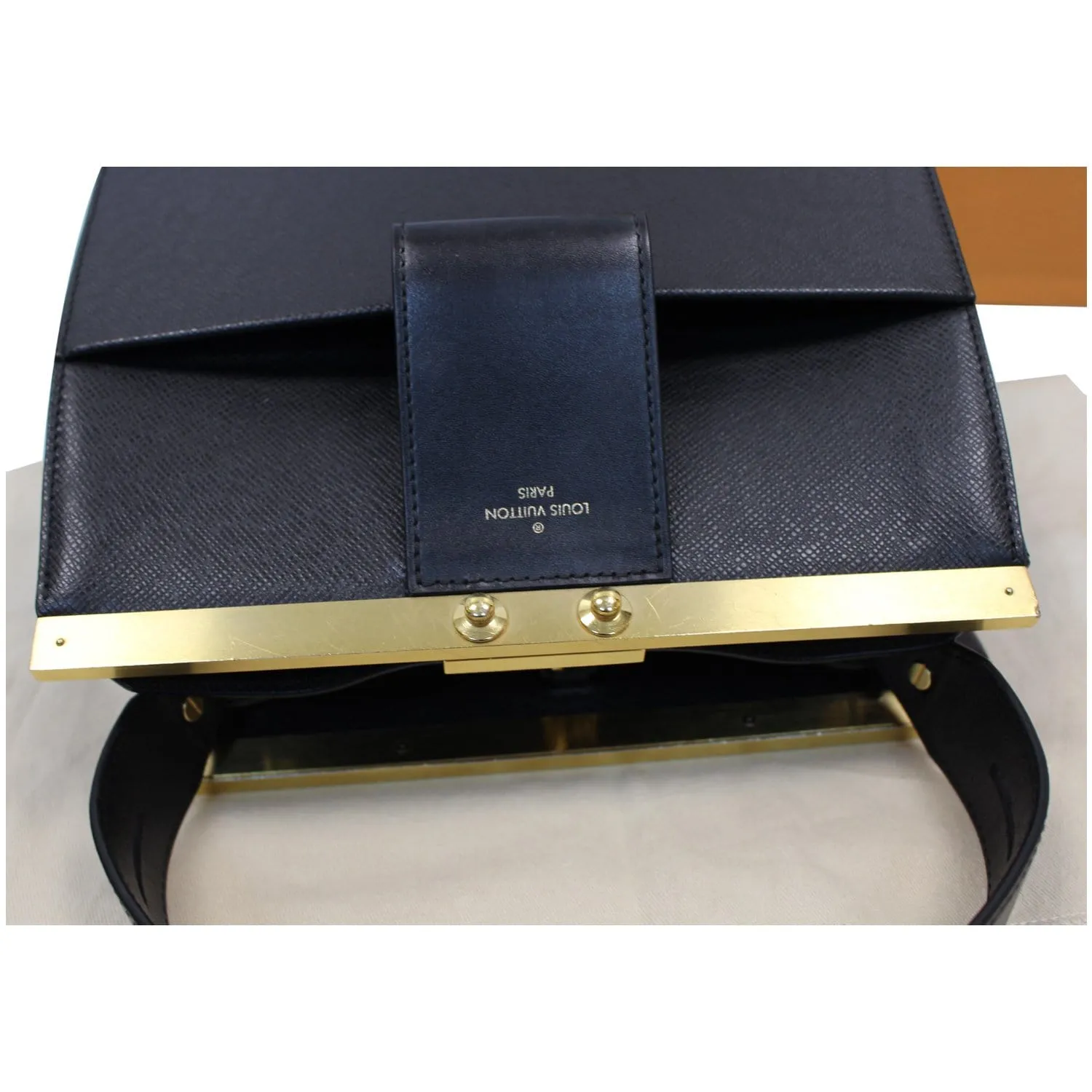 LOUIS VUITTON City Frame Taiga Leather Satchel Bag Black - Last Call