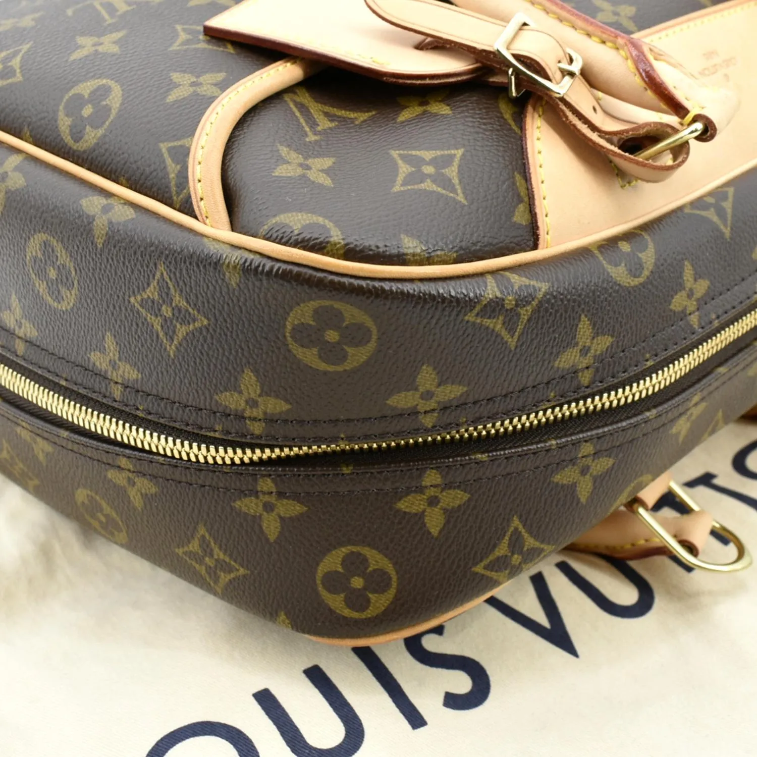 LOUIS VUITTON Deauville Boston Monogram Canvas Satchel Bag Brown